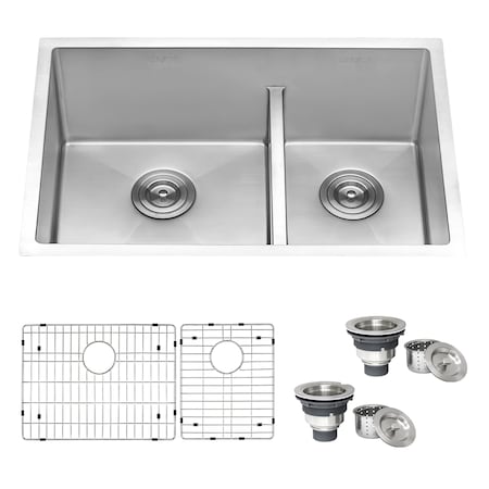 Ruvati 28" Undermnt Tight Radius 60/40 Dbl Bowl 16 Gauge SS Kitchen Sink RVH7255